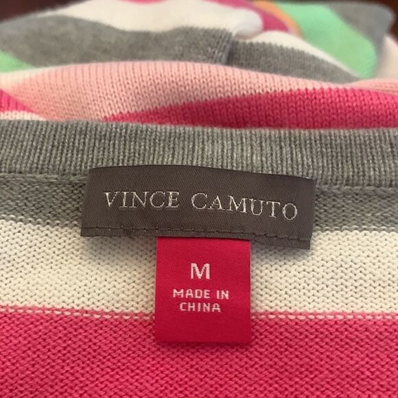 Vince Camuto gray pink white striped long sleeve sweater Size M NWT - Picture 7 of 8